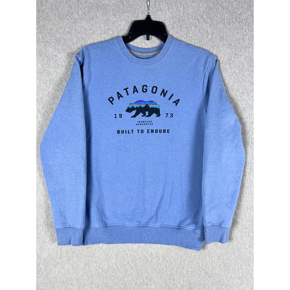 Patagonia Mens Blue Fitz Roy Bear Built to Endure Crewneck Sweatshirt Medium